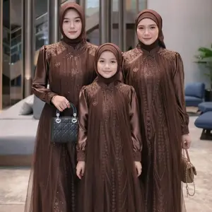 Baju Lebaran 2026 Elegant Leya Dress Gamis Lebaran 2026 Model Baru Gamis Brokat Tile Mewah Dress Velvet Mix Brokat Tile Premium