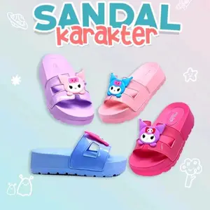Sendal slop wedges anak perempuan kekinian motif Kurumi Eva Ringan model Fashion