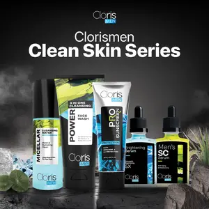 Clorismen Clean Skin Series – Paket Skincare Lengkap Pembersih Wajah Pria (Face Wash, Sunscreen, Micellar Water, Brightening/SC Serum)