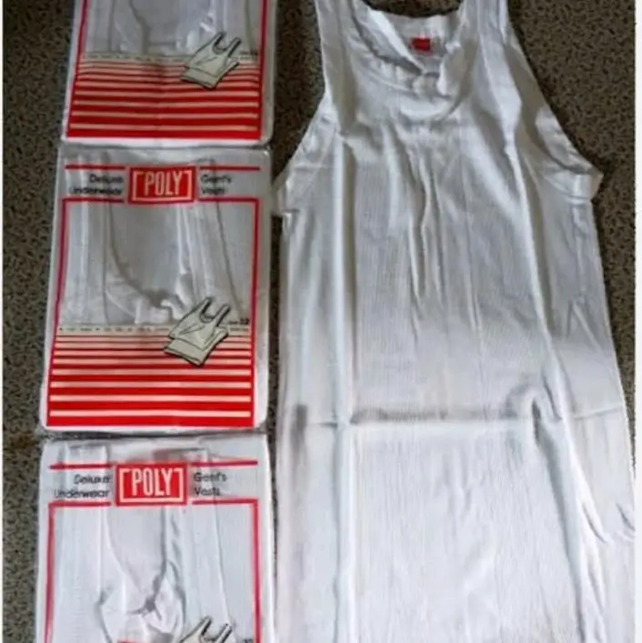 3 PCS (Helai) Singlet Poly cowok Putih Pria Kaos Katun 2