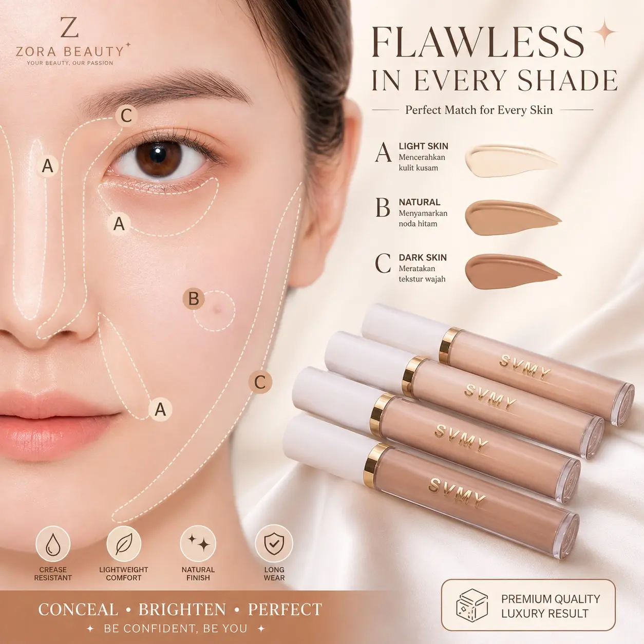 Zora Beauty ~ SWMY Liquid Concealer Full Coverage Waterproof Long Lasting Natural Finish Dark Circles Acne Spots Makeup