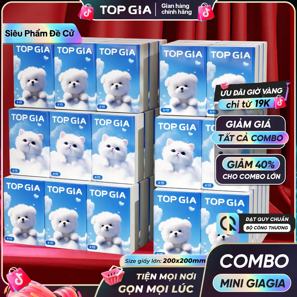 [SALE TRONG NGÀY] Combo Khăn Giấy Bỏ Túi Mini TOPGIA Bịch 10 Gói Giấy Khổ Lớn - Kích Thước 200mm x 200mm, 4 Lớp Vân Siêu Mịn, An Toàn Cho da, Nhỏ Gọn, Tiện Lợi Mọi Lúc Mọi Nơi - ĐẠT CHUẨN BỘ CÔNG THƯƠNG VTG345