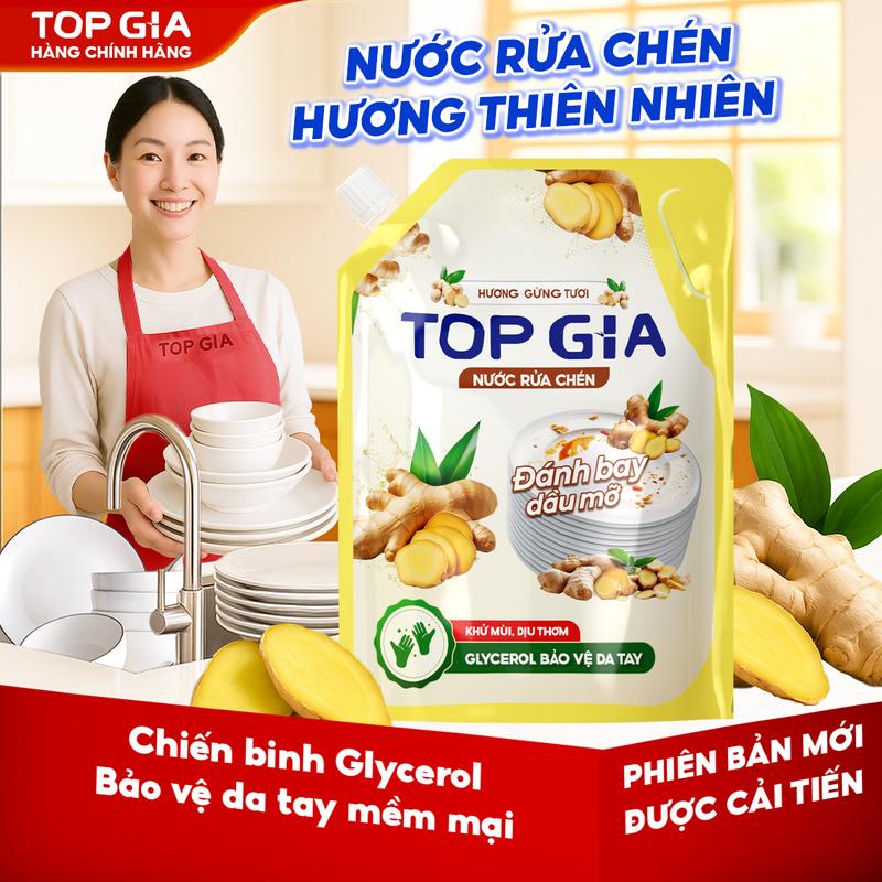   GIÁ RẺ - TIẾT KIỆM  1 Túi Nước Rửa Chén 2L Hương Gừng | Đánh Bay Dầu Mỡ Với Công Thức Cải Tiến MỚI TOPGIA dầu rửa bát đĩa gia dụng nhà bếp  RC  