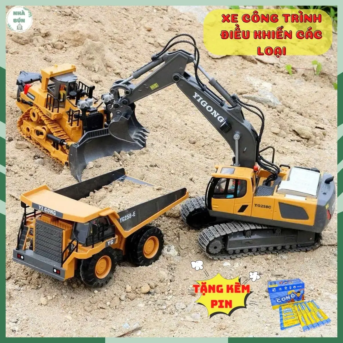 Đồ Chơi Xe Ben, Xe Ủi, Xe Máy Xúc Điều Khiển Từ Xa Cuốc Cát Bánh Xích - Động Cơ Mạnh Mẽ Di Chuyển 6 Kênh Cho Bé Toy A15 C11 C12 C13 Đèn (TẶNG 2V PIN AA)