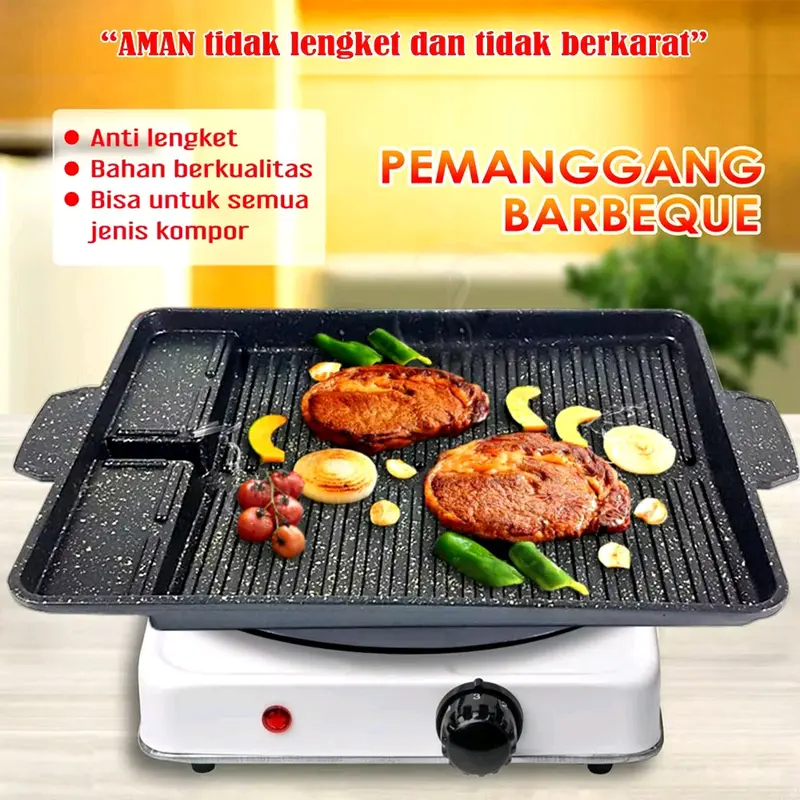 Grill Kotak Panggangan Kotak Square Grill Pan Multi Fungsi untuk Korean BBQ Yakiniku - Kitchenware Pemanggang 2