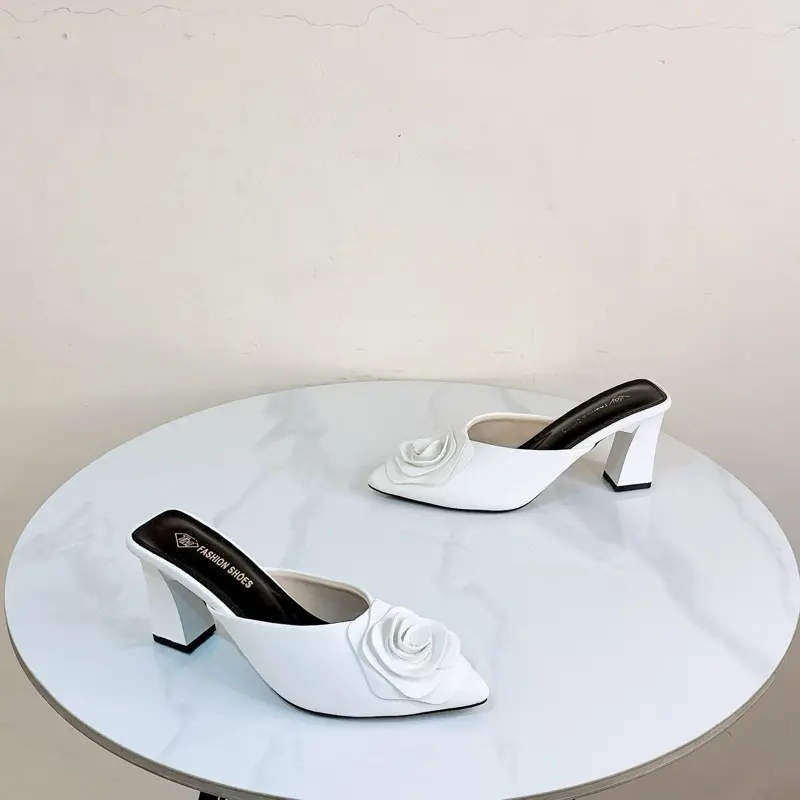 Giày Dép Trà My - Sục Bông Hồng Gót Vuông -Cao 7Cm&3cm  -Phong Cách Hiện Đại, Sang Trọng Nữ Shoes 2