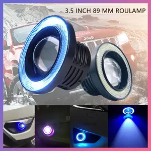 Lampu Kabut 2Pcs 89mm 3 inchi Fog Light Projie Mobil Foglamp Angel Eyes Universal Ring BIRU