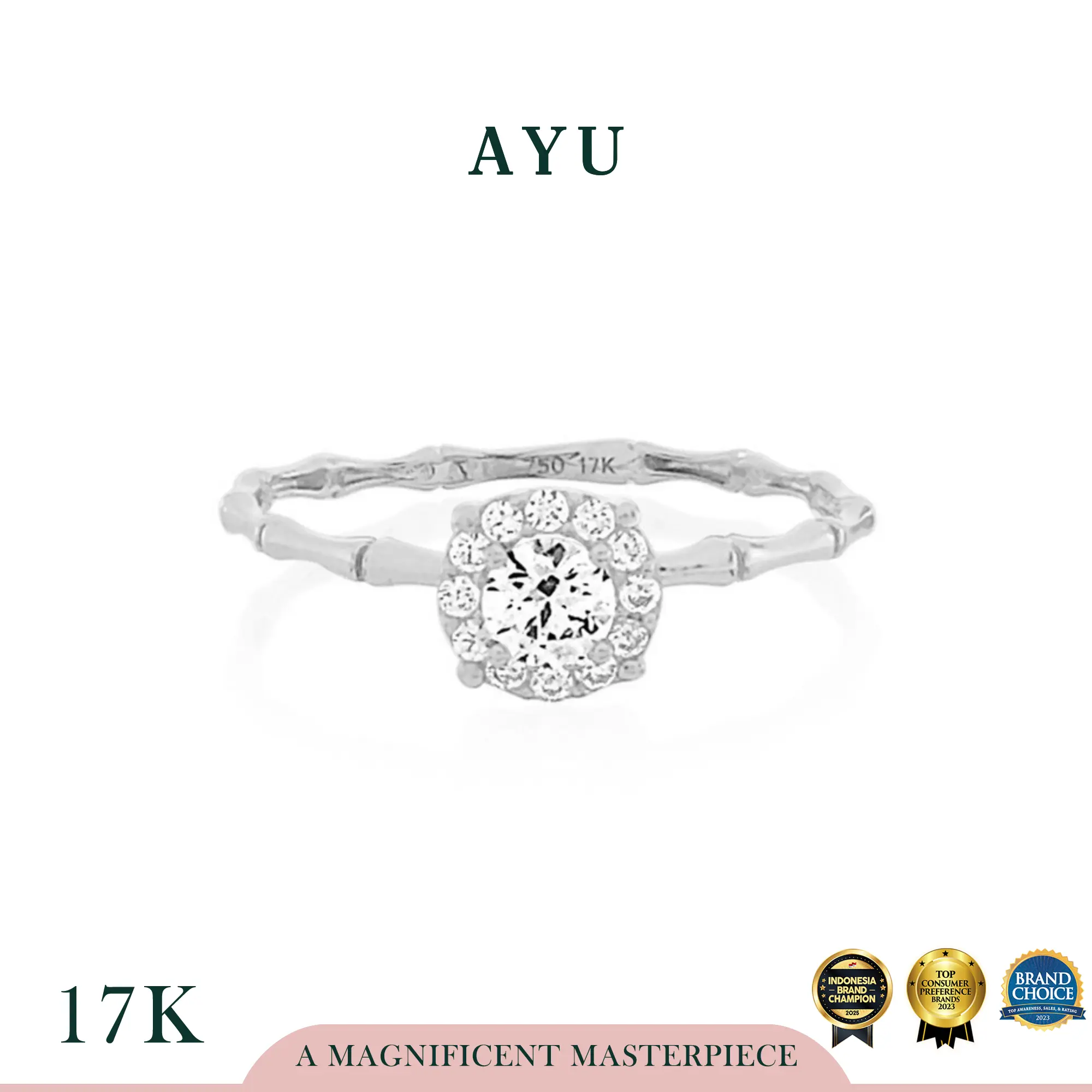 AYU Round Solitaire Bamboo 17K White Gold