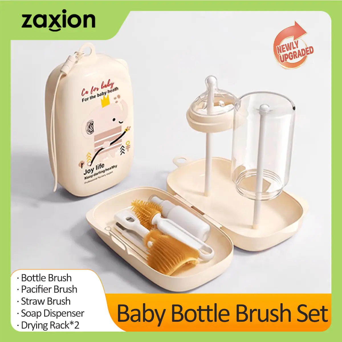 Portable Baby Bottle Brush Set lnclude Bottle Brush, Accessory Brush, Straw Brush, Drain Rack And Storage Box For Travel Or Trip