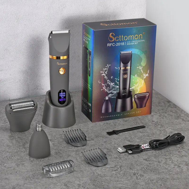 3 in 1 Body Trimmer for Men Ball Pubic Hair Trimmer Body Foil Shaver Razor Nose Ear Waterproof Wet Dry Groomer LED Display 0