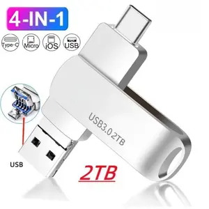 Flashdisk 4in1 IOS OTG USB Flash Drive 2TB untuk iPhone Android PC dengan Port Type-C Micro USB dan Kecepatan Tinggi Transfer Data Stabil