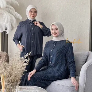 Jemma Shirt Wanita Salur Stripe Oversize Atasan Kemeja Basic Salur Wanita Lengan Panjang By Irmalaila