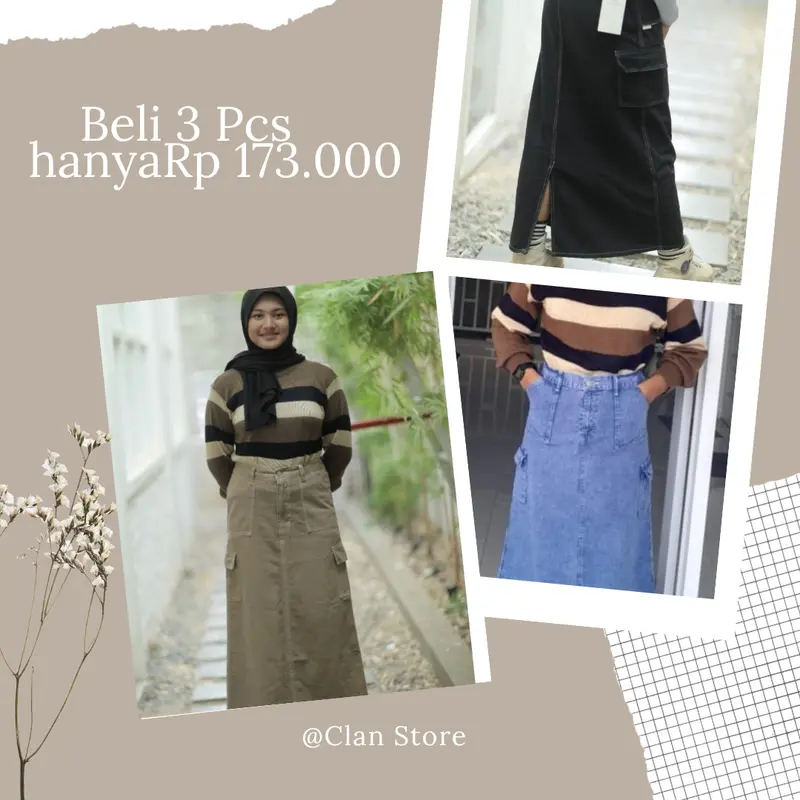 rok kargo wanita jeans dewasa paket hemat Kancing Karet 0