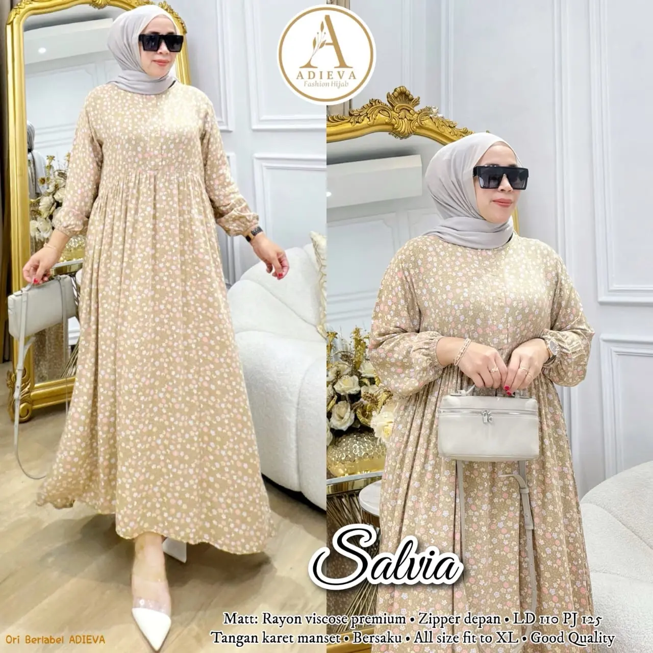 MIDI DRESS BAHAN RAYON VISCOSE PREMIUM LD 110 ZIPPER DEPAN BUSUI FRENDLY SALVIA MIDI