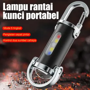 Lampu Klip Kunci Mini Multifungsi Dual Sumber Cahaya 5 Mode Pengisian Cepat Type-C Tahan Air untuk Berkemah Perbaikan Camping Portabel Mudah Gantung