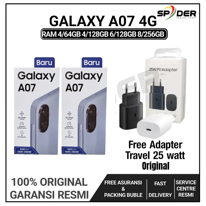 [LIVE WENNY WIJAYA] SAMSUNG GALAXY A07 RAM 4/64GB , 4/128GB , 6/128GB & 8/256GB GARANSI RESMI SAMSUNG INDONESIA