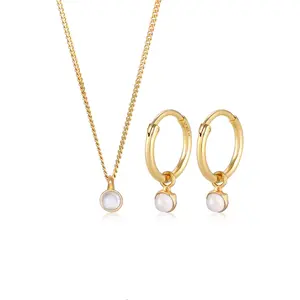 Elli Jewelry Set Perhiasan Perak 925 Wanita Moonstone Gold Plated