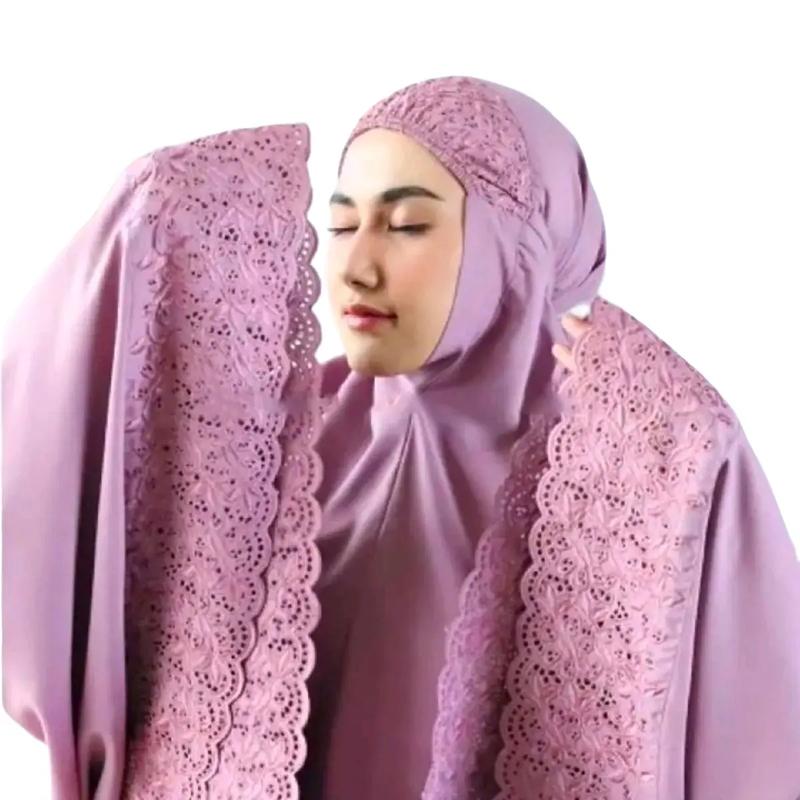 Abby's Mukenah Dewasa Siti Khadijah Bordir Bahan Katun Mikro Renda Bunga  Motif Premium Mewah Muslim Wanita mukena khadijah 1