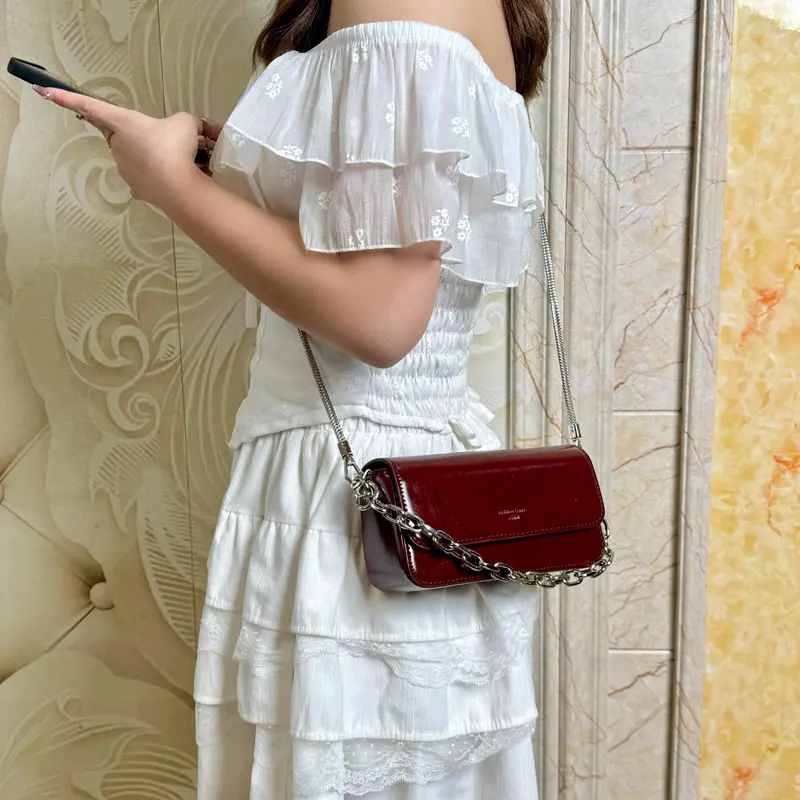 Túi Đeo Chéo Dây Xích Nhỏ Thiết Kế Sang Trọng, Túi Đeo Vai Da Thanh Lịch, Dành Cho Nữ, Túi Xách Đa Năng, Thích Hợp Sử Dụng Hàng Ngày Và Trang Trọng 4