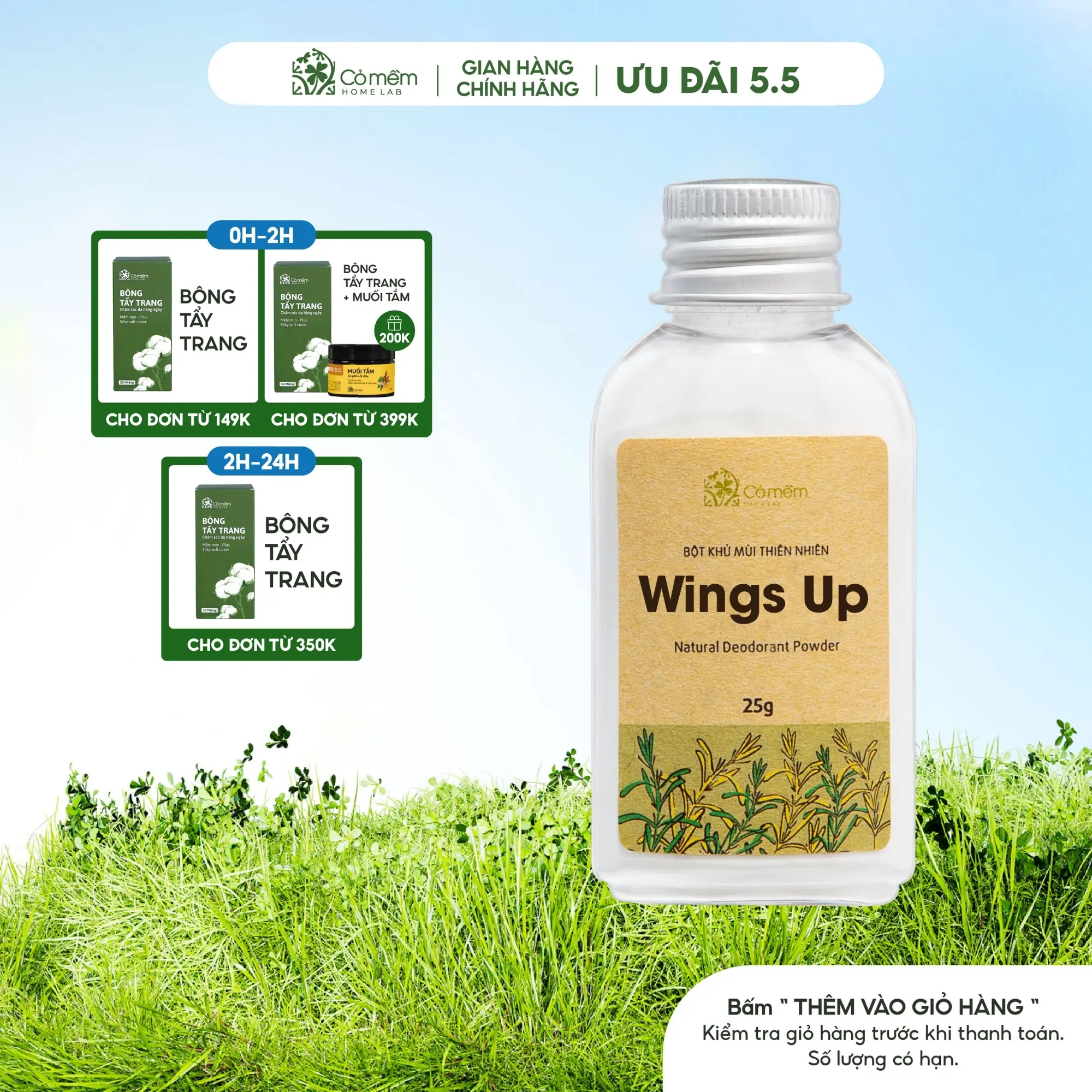 Bột Khử Mùi Wings Up Khử Mùi Hôi Chân Hôi Nách Giảm Tiết Mồ Hôi Cỏ Mềm 25g