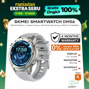 LIVE SKMEI DM56 Smartwatch GPS - Jam Tangan Pria & Olahraga dengan Layar AMOLED 1.43 Inci, Bluetooth, 5ATM Waterproof, Sensor Ketinggian/Tekanan Udara, Layar Kaca Anti Gores Monitor | Strava+Buy 1 get 4