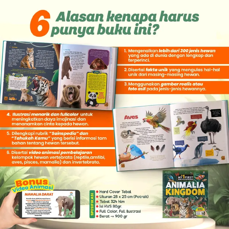 Buku Ensiklopedia Hewan My First Encyclopedia: Animalia Kingdom Ziyad Books - Full Color Gambar untuk Anak-anak 3