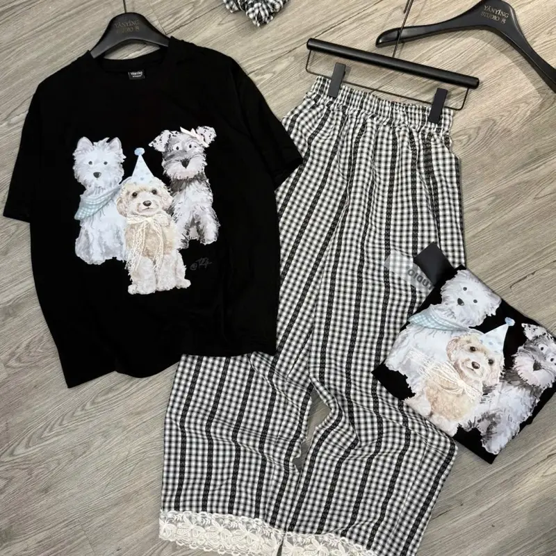 Bộ 3 con cún quần kẻ ô Hangtongquangchau