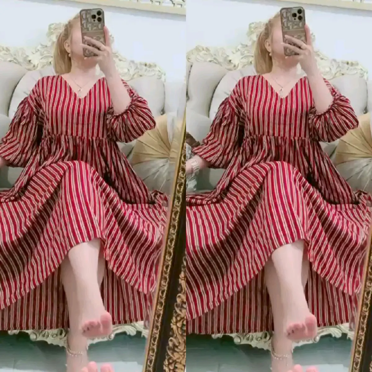 Dress Wanita Inara Rimbaa Katun Rayon Lengan Balon Tali pinggang Baju Casual