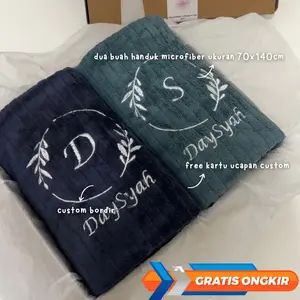 Handuk Couple Microfiber Custom Bordir Seserahan / Hampers gift Hadiah Handuk Couple / Hadiah Kado Pernikahan / Seserahan Hantaran Pernikahan / Handuk Pasangan / Kado Ulang Tahun Birthday / Hampers Ulang Tahun