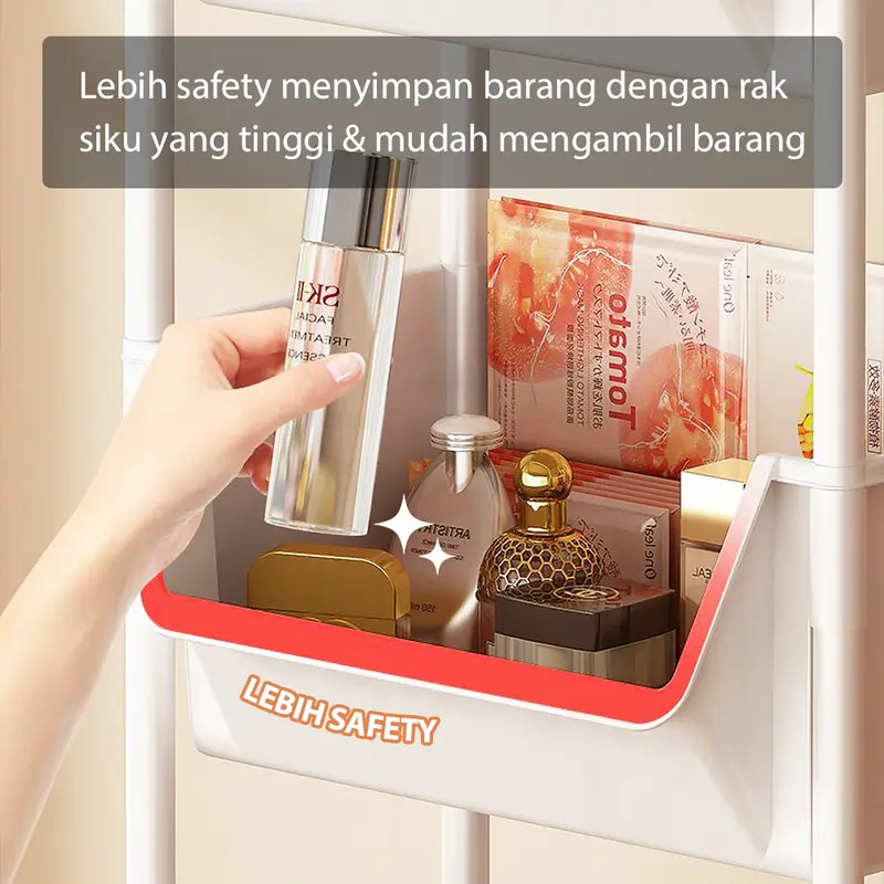 HUGO Rak Dapur Dorong Rak Buku Plastik Serbaguna Rak Troli Toilet Kamar Mandi Susun dengan Roda Penyimpanan 4