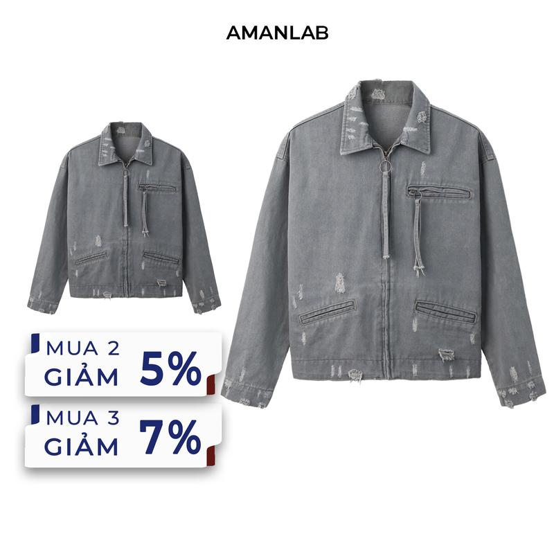 Áo khoác jean denim nam, jacket jean wax luxury phong cách bụi bặm cá tính, cao cấp JEAN XÁM