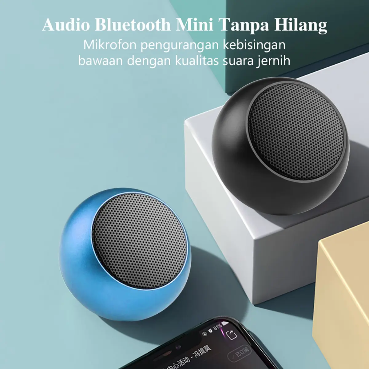 Speaker Bluetooth 5.0 Mini Tanpa Hilang Subwoofer Logam 3W 10m Jarak 60Hz-15KHz Anti Jatuh Baterai Litium 70g Berkualitas Tinggi untuk Mobil & Karaoke Biru Jam