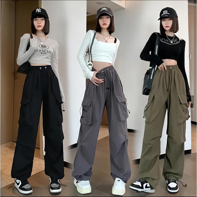 Erona_id - Celana Panjang Kiya & Rora Cargo Drill Wanita Dewasa Skena Outfit dengan Pinggang Karet dan Band Ikat Model Casual Kekinian Berbahan Drill - 5 Varian Warna Hits Terkini dan 4 Pouch/Kantong 0