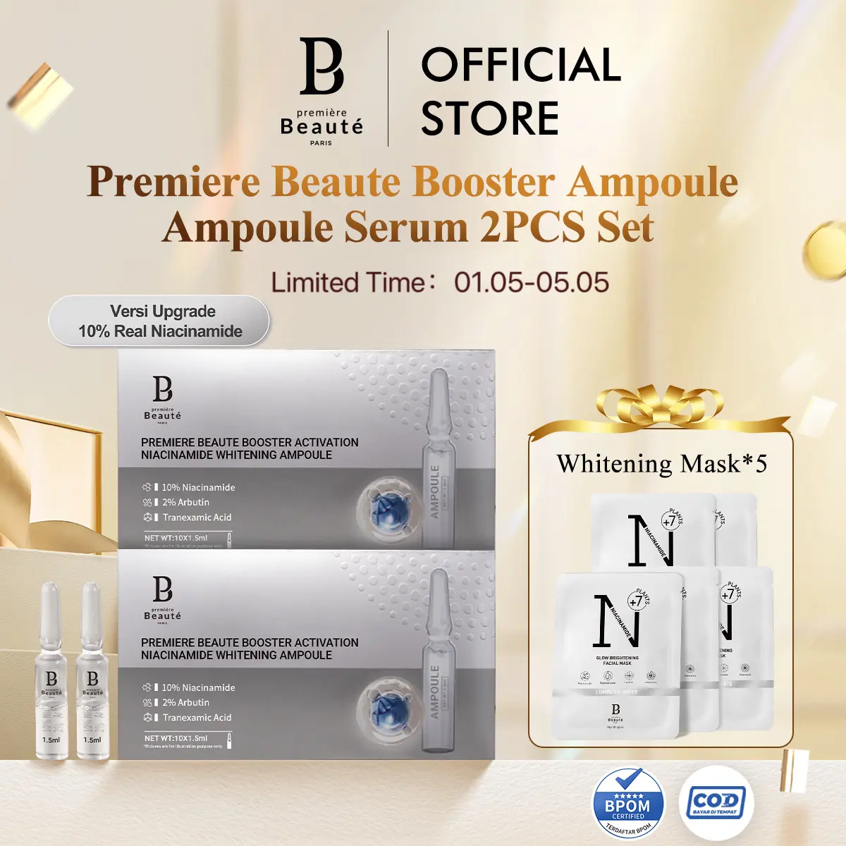 【New Formula】PREMIERE BEAUTE Upgrade Formula Booster Activation Niacinamide Whitening Ampoule serum 10x1.5ml ｜ Bifida Ferment Filtrate Deep Moisturizing Ampoule
