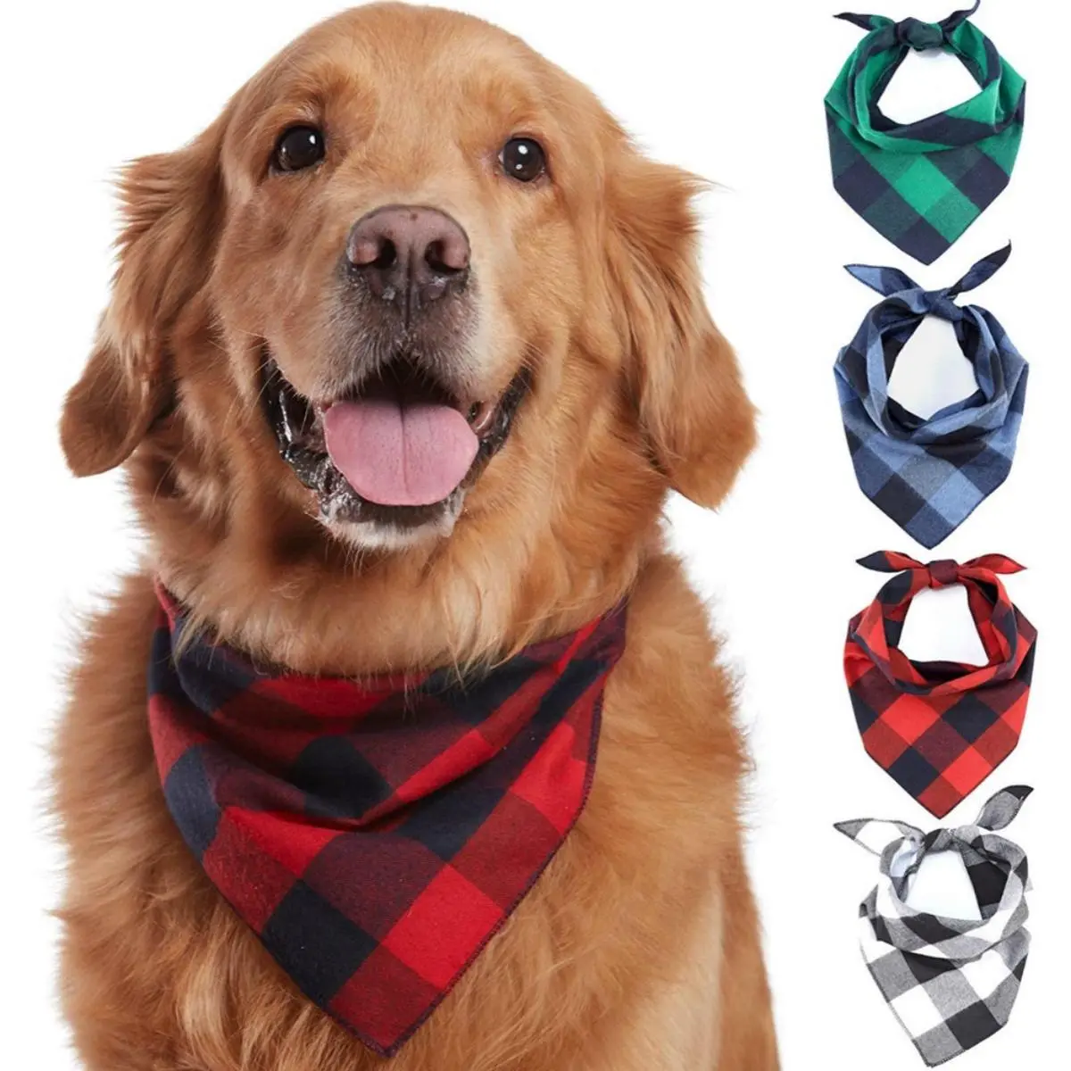 Dog Bandanas Large Pet Scarf Pet Bandana For Dog Cotton Plaid WashableBow