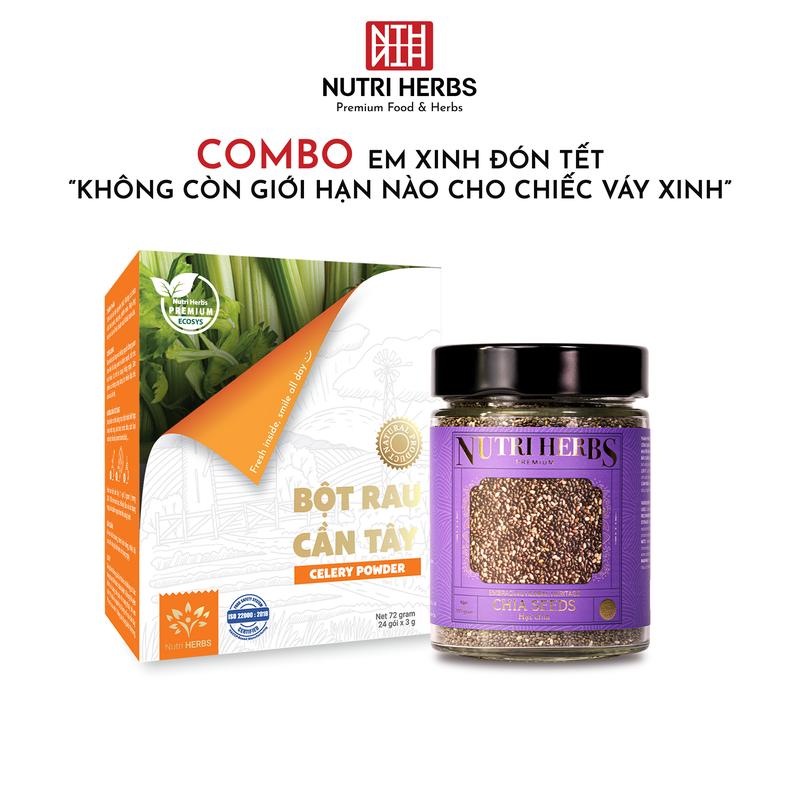 Combo Em Xinh Đón Tết Bột Rau Cần Tây Nutri HERBS Nguyên Chất Không Đường - Hộp 24 Gói x 3 Gram