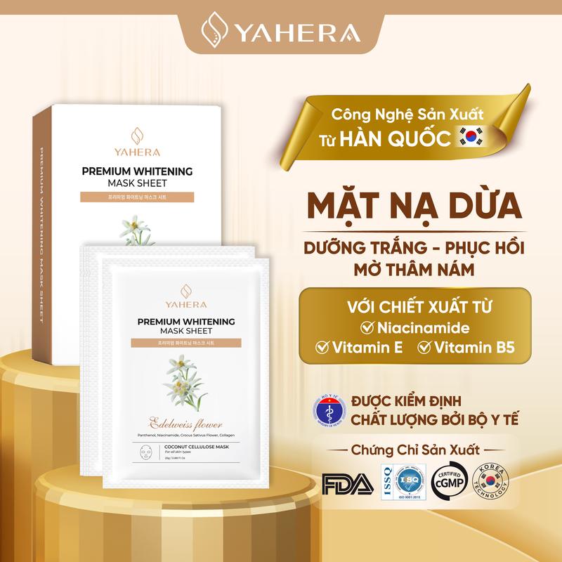  Hộp 10 mặt nạ dừa hỗ trợ dưỡng trắng da cao cấp YAHERA Premium Whitening Mask Sheet hỗ trợ dưỡng trắng da dưỡng ẩm sâu phục hồi da 25g 