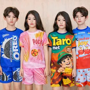 (bisa cod) READY SETELAN ANAK JERSEY GAMBAR UNIK SNAK MIE ES CREM /  CEWEK COWOK BISA PAKAI