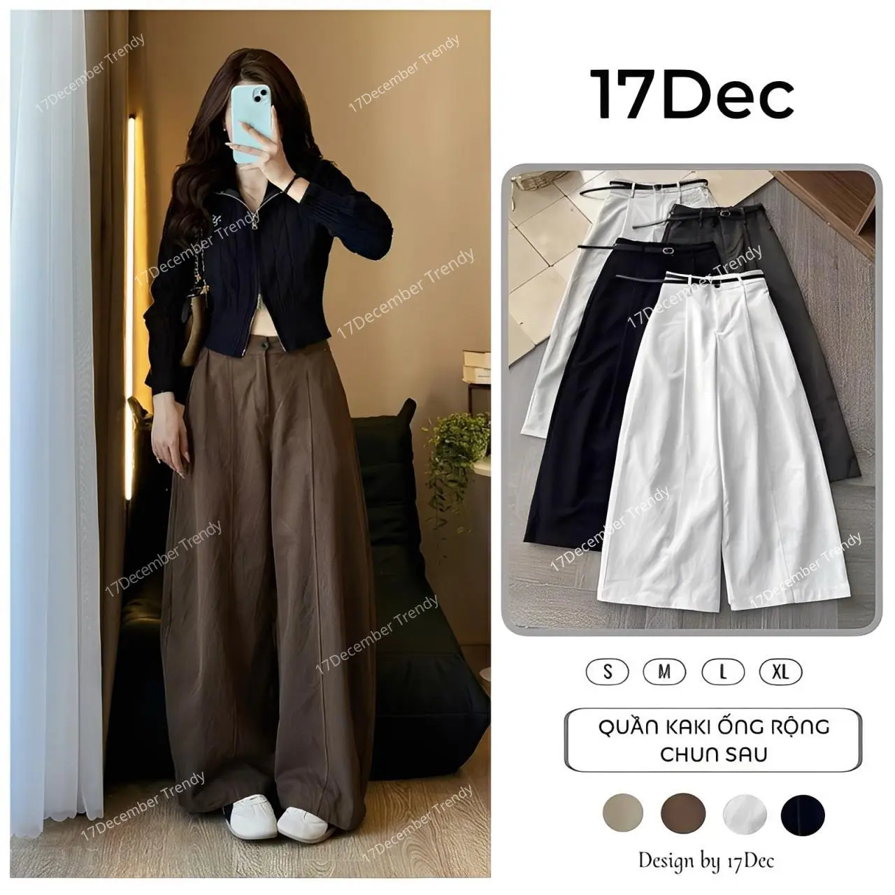 [ DEAL HOT]Quần Kaki Ống Rộng Fom Thụng 17Dec-5084 Quần Suông Kaki Basic Chun Sau Kiểu Hàn Quốc Thoải Mái Thời Trang Dễ Phối Chất Kaki Mềm Mịn Form Ống Rộng Thụng Nhẹ Che Khuyết Điểm Tôn Dáng