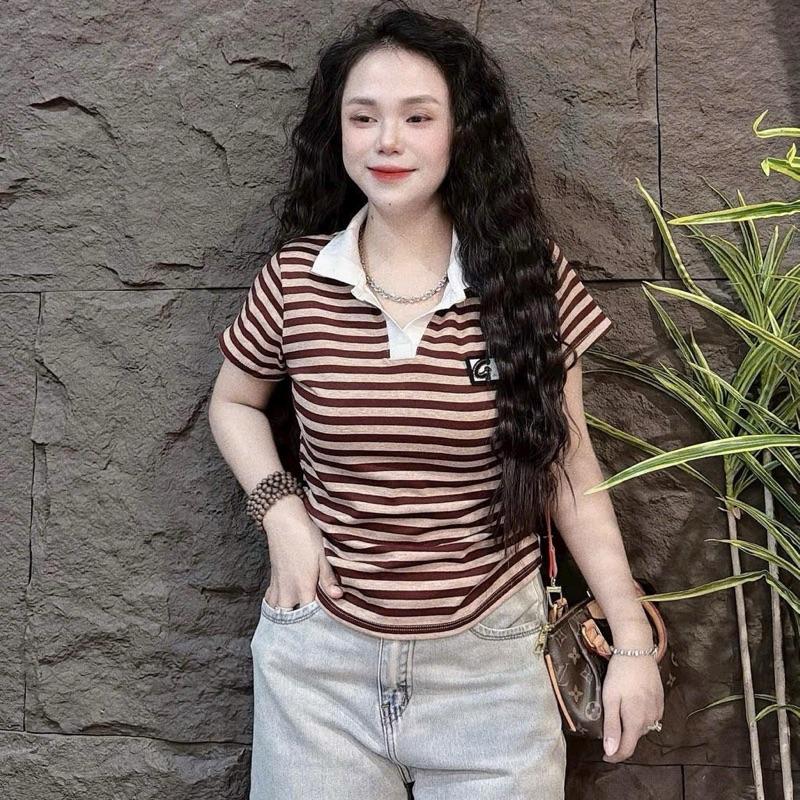 Áo kẻ ngang pha cổ đức! fom ôm gọn và tôn dáng! 3