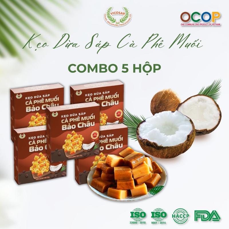 Combo 5 Hộp Kẹo dừa sáp Bảo Châu vị cà phê muối kẹo mềm dẻo ít đường đặc sản Trà Vinh - Ăn Vặt Candy Snack Food