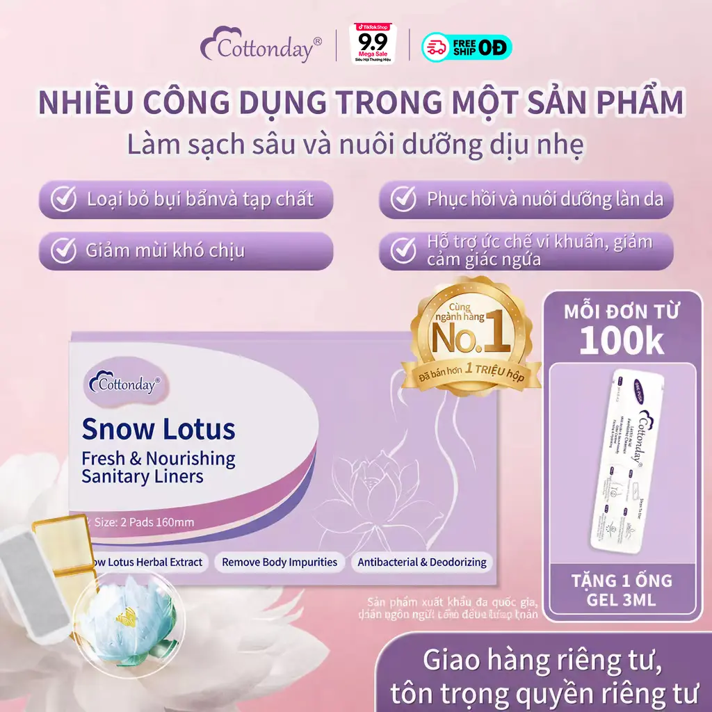 【Đơn từ 100K, nhận quà ngay!】Băng vệ sinh thảo dược Snow Lotus Cottonday (160mm/2miếng) - light laurier, bvs dài 8m,  hybrid pad, peb pad, bvs tăng thời gian, chứa 14 chiết xuất thảo dược, kháng khuẩn, giảm đau kinh nguyệt, chăm sóc vùng kín.