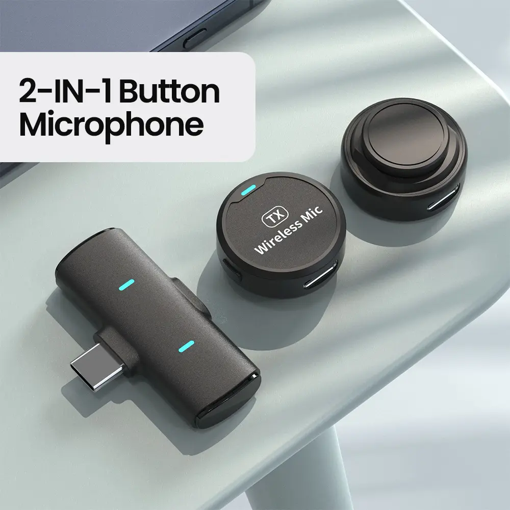 Wireless Lavalier Lapel Microphone 2 In 1 for iPhone iPad Type-c Lightning Smartphone Youtube Live Recording Interview Vlog Bluetooth Portable Audio Record Mini Mic