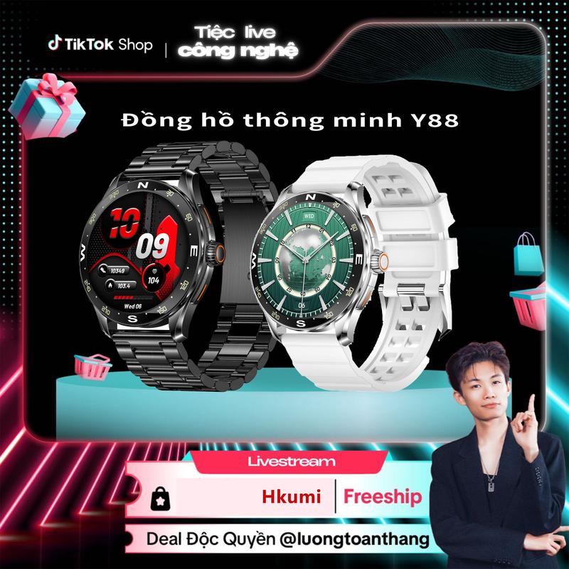 【HKumi X LUONG TOÃN THÃNG Đồng Hồ Thông Minh Y88,HKumi wacth Y88 Màn Hình AMOLED 1.43 Inch, Đo Sức Khỏe Huyết Tương Thật, Theo Dõi Chuyển Động, Gọi Bluetooth, smartwatch đồng hồ Y88, đồng hồ watch 2025 đồng hồ thông minh nam smart watch