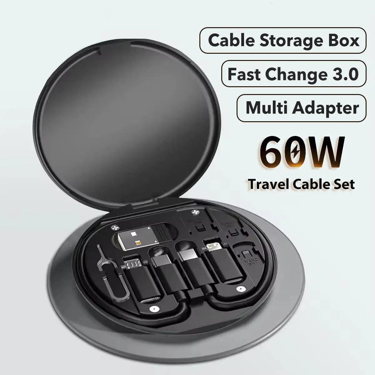 【YX】Bộ cáp đa năng TypeC PD 60W Sạc nhanh dữ liệu cho iPhone Xiaomi Hộp đựng bộ sạc Bộ chuyển đổi Thẻ Pin Hộp du lịch Không bao gồm Thẻ SIM
