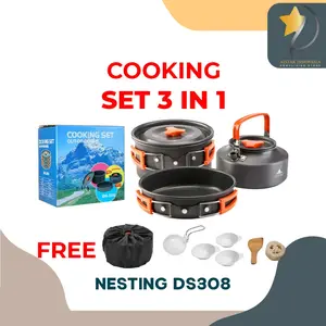 【COD】 AISTAR Indonesia  Alat Masak Camping Cooking Set Camping Panci Teko DS308 portable Nesting pendaki alat pendaki
