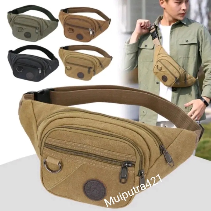 COD-Tas WaistBag Pria/Tas Selempang  Kanvas/Tas Pinggang kanvas  222 tasslempang Wood Slingbag  Cowok 0