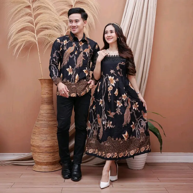 Couple dress batik kombinasi tile dan bruklat bawah lutut ( harga sudah termasuk couple ) 3