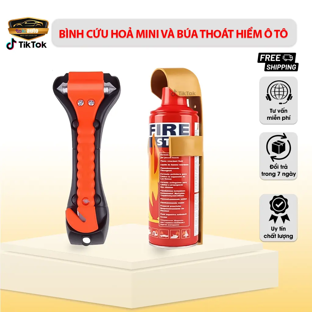 (Hot) Bình Cứu Hoả Mini ô tô và Búa phá kính ô tô, dùng trong trường hợp khẩn cấp ô tô, xe máy, nhà cửa nhỏ gọn dễ sử dụng