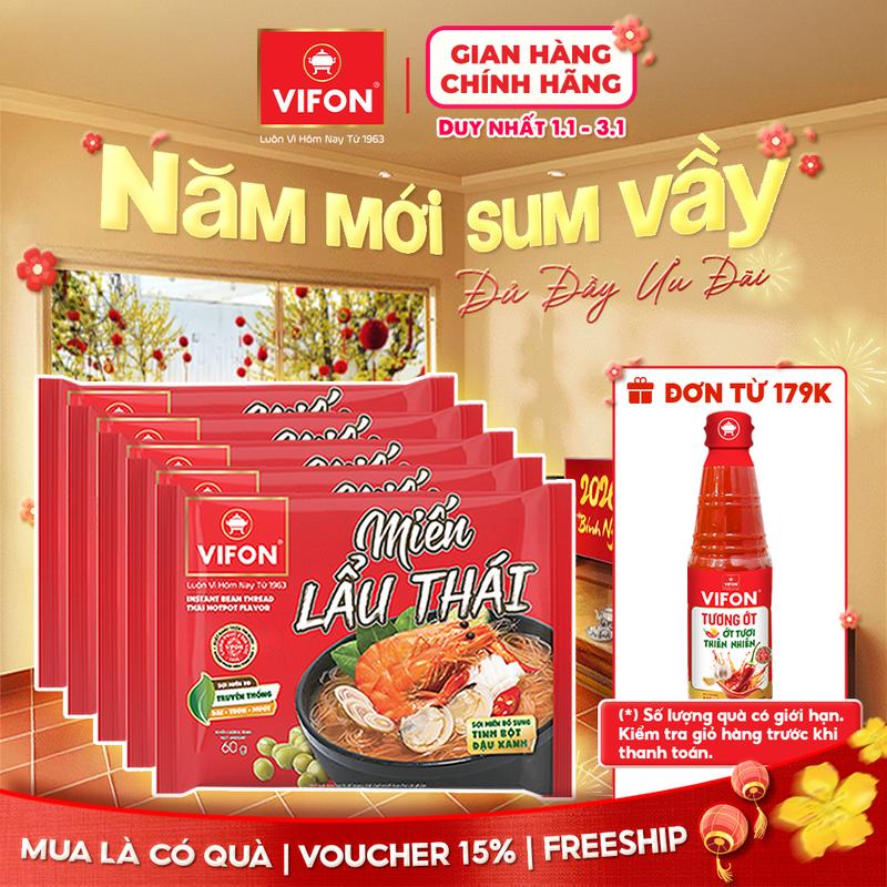   VOUCHER HOT 15%  Set 5  Set 10 gói Miến Lẩu Thái   Măng Vịt  Sườn Heo VIFON 60g   Gói 